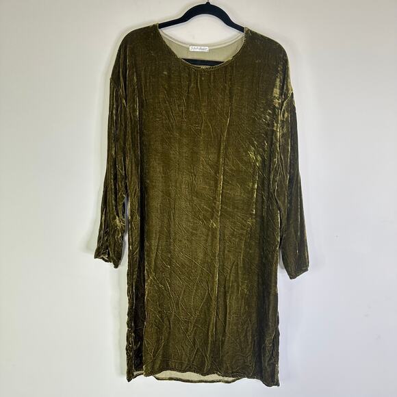 Free People X CP Shades Green Velvet Bridget Long Sleeve Mini Dress Size Small - Picture 2 of 9
